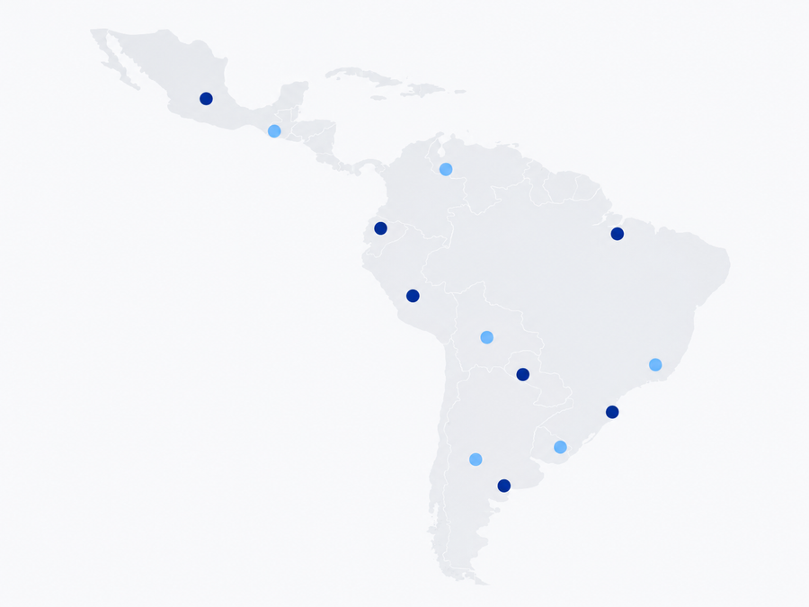 Mapa institucional da América Latina indicando a atuação comercial da AISEN.