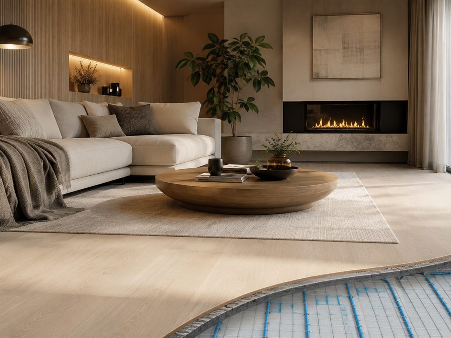 Ambiente residencial com piso aquecido.