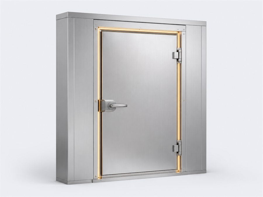 Porta de câmara fria em ambiente refrigerado.