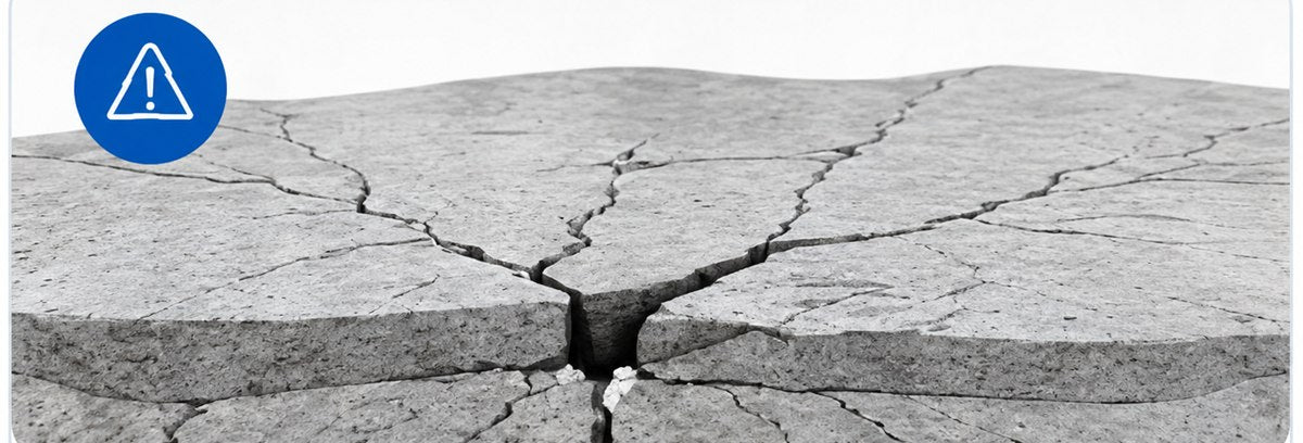 Corte estrutural mostrando fissuras e perda de nivelamento no piso.